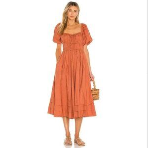 Ulla‎ Johnson Palma Dress Aragon Puff Sleeve Peasant Boho Smocked Midi Pleats 8